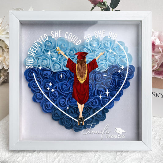 So She Did - Personalized Graduation Flower Shadow Box