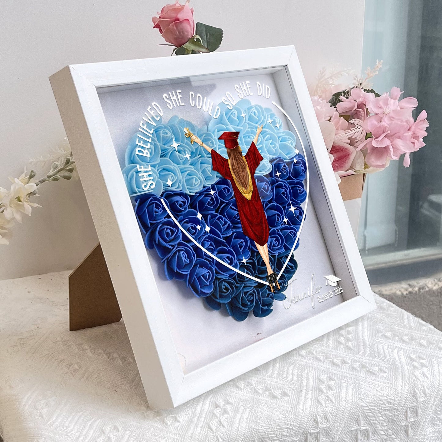 So She Did - Personalized Graduation Flower Shadow Box