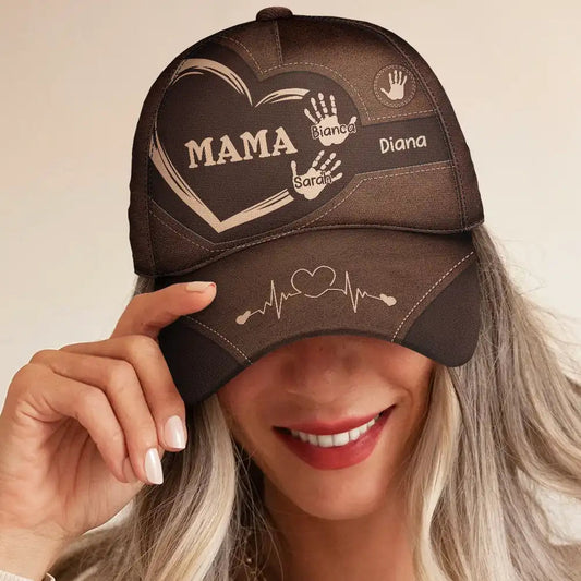 Side view of personalised Grandpa baseball cap showing custom side name detail, adjustable strap